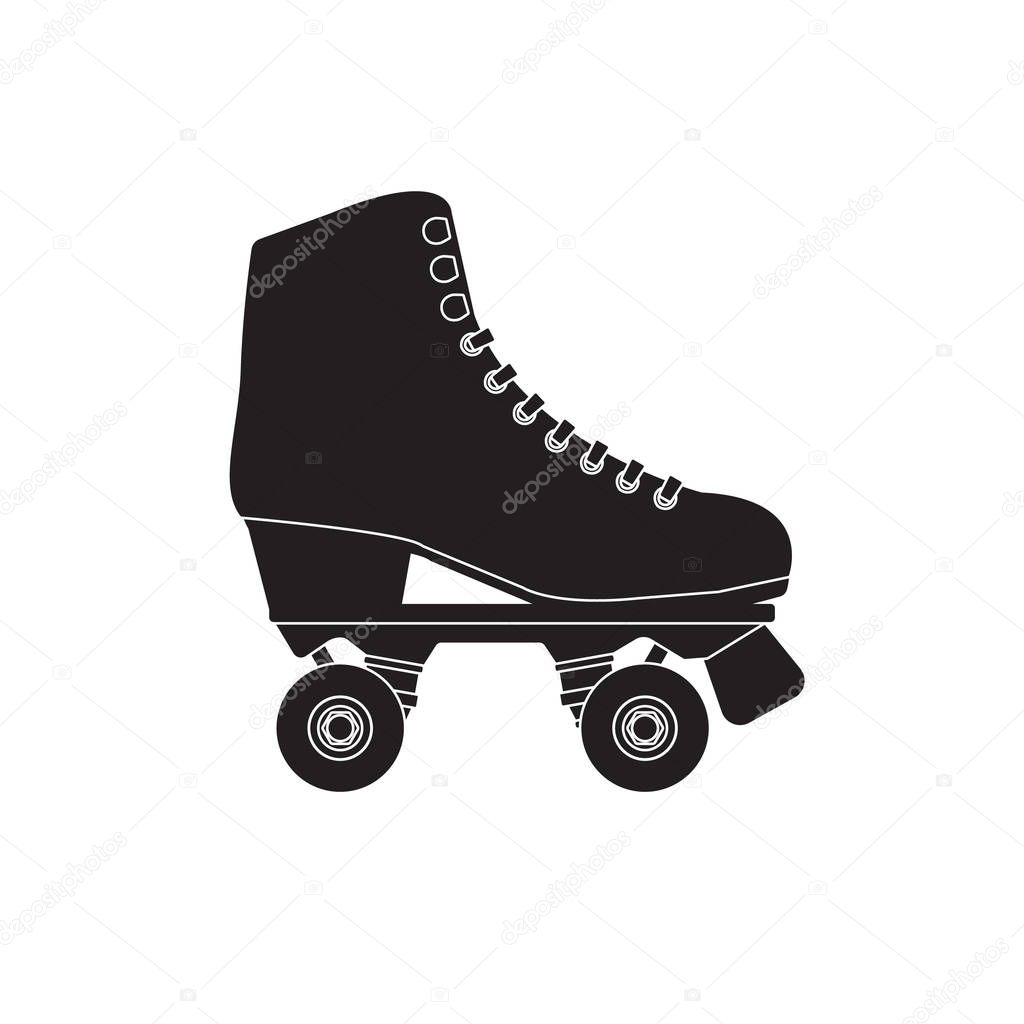 Vector flat cartoon black icon logo roller skate isolated on white background
