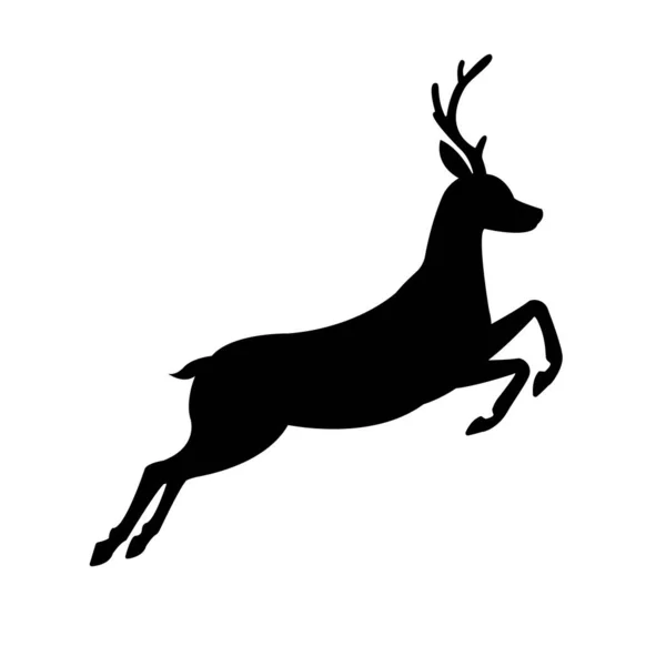 Vector black jumping silhouette of deer — Stock Vector