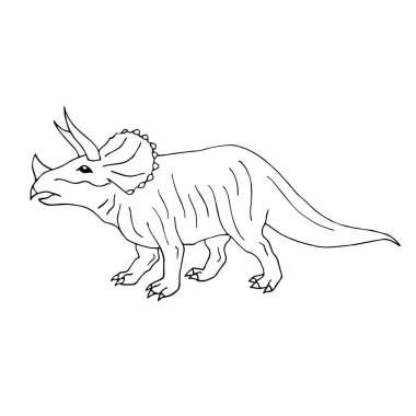 Vektör el çizilmiş karalama kroki trikeratops dinozor beyaz arka plan üzerinde 