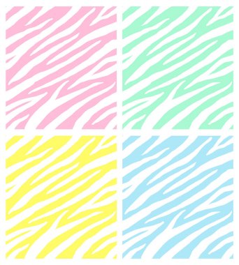 Dikişsiz pastel zebra kürk baskı deseni vektör seti koleksiyonu