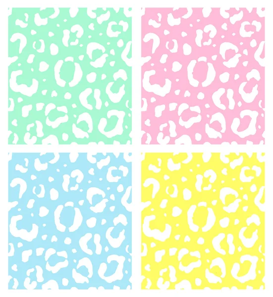 Coleção de conjunto de vetores de padrão de impressão de pele de leopardo pastel sem costura no fundo branco — Vetor de Stock