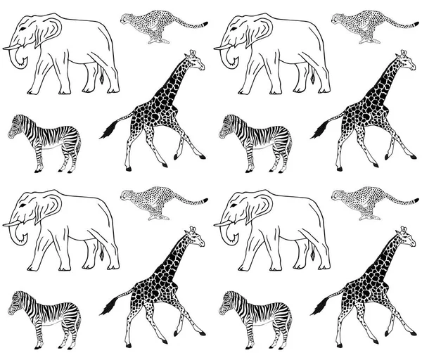 Векторный бесшовный рисунок африканских животных — стоковый вектор