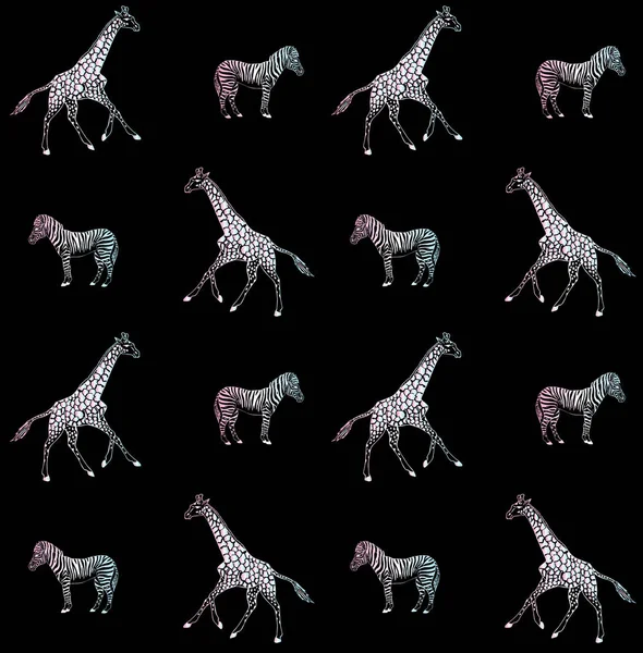 Modèle vectoriel de zèbre holographique et girafe — Image vectorielle