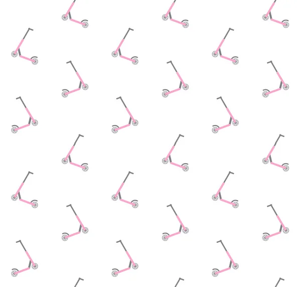 Vector seamless pattern of flat pink scooter — Stock Vector