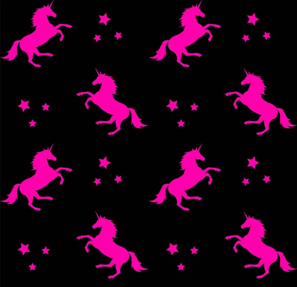 Modello senza cuciture di unicorno rosa neon su nero — Vettoriale Stock