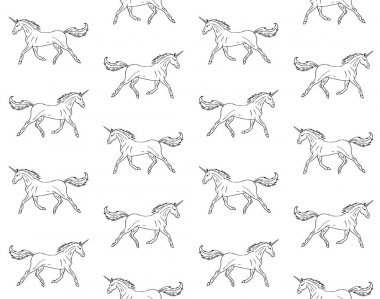 Beyaz çizilmiş tek boynuzlu at vektör Dikişsiz deseni