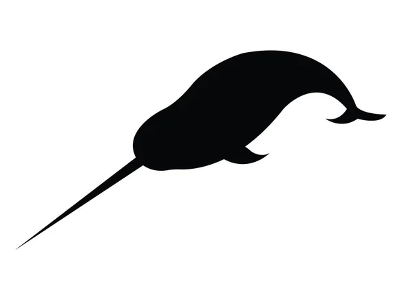 Vector zwart silhouet van narwal zwemmen op wit — Stockvector