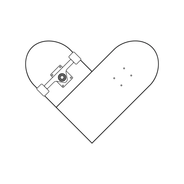 Vector platte lijn skateboard hart logo — Stockvector