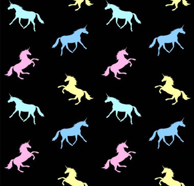 Tek boynuzlu at siluetinin vektör dikişsiz deseni