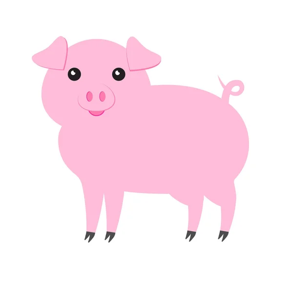 Vector flat cartoon pink pig on white — Stock Vector