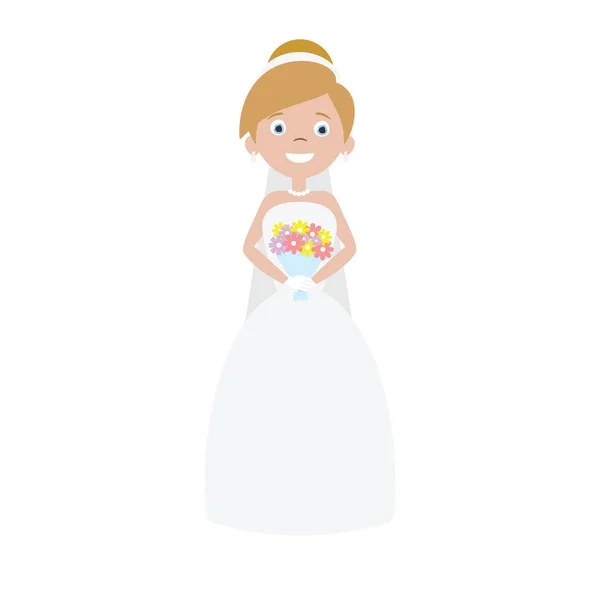 Vektor flache Cartoon-Braut mit Strauß — Stockvektor