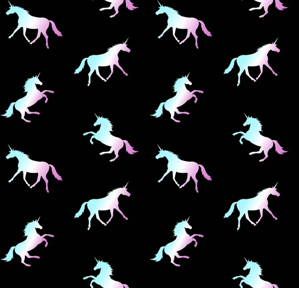 Patrón sin costura vectorial de unicornio en negro — Vector de stock