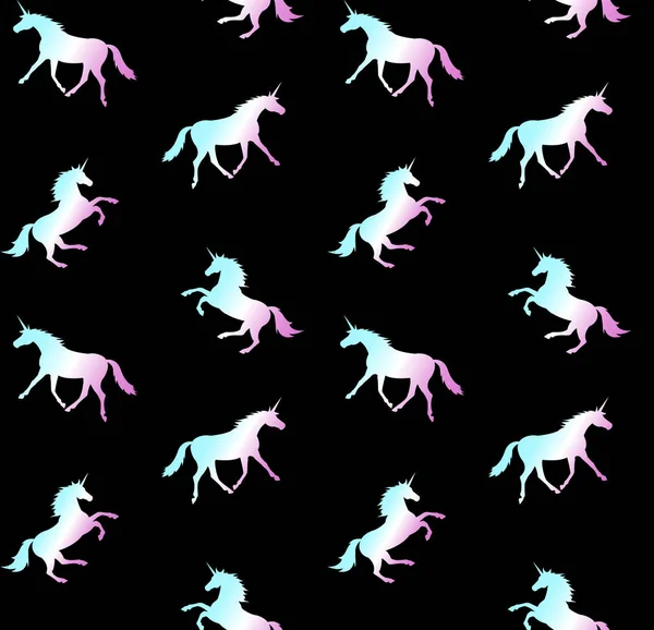 Modèle sans couture vectoriel de licorne sur noir — Image vectorielle