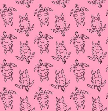 El çizilmiş deniz kaplumbağası Vektör dikişsiz desen