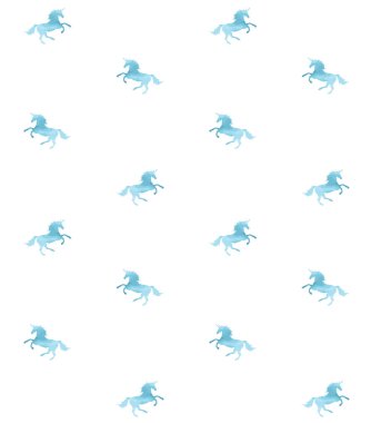 Mavi suluboya tek boynuzlu vektör dikişsiz desen