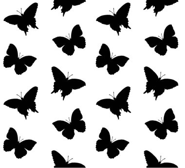 Kelebeğin siluetinin vektör dikişsiz deseni