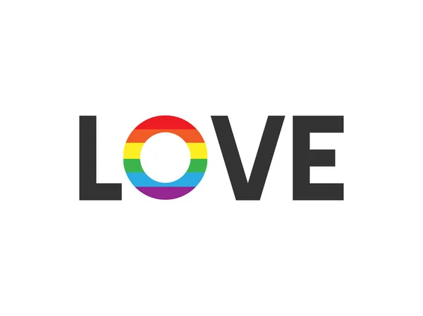 Amor plano vectorial con letras de logotipo de arco iris lgbt — Vector de stock