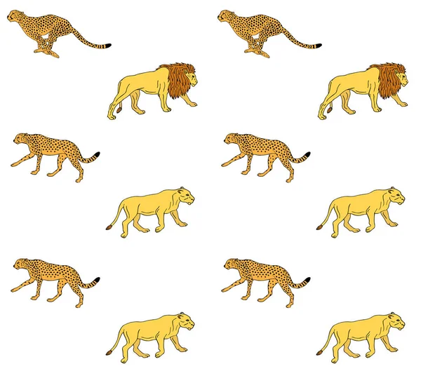 Modèle vectoriel sans couture de lion de couleur et guépard — Image vectorielle