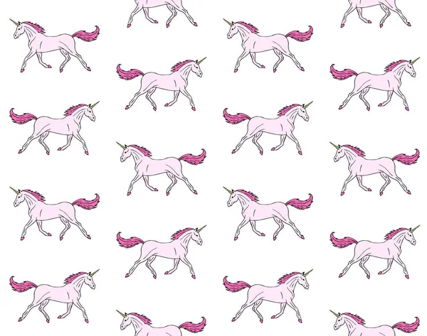 Pola vektor mulus dari gambar tangan unicorn merah muda - Stok Vektor