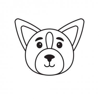 Vektör düz siyah çizgi kontur corgi yüz simgesi