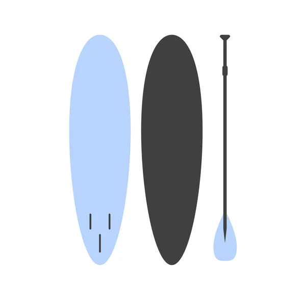 矢量平面设置蓝色站立桨冲浪板 — 图库矢量图片