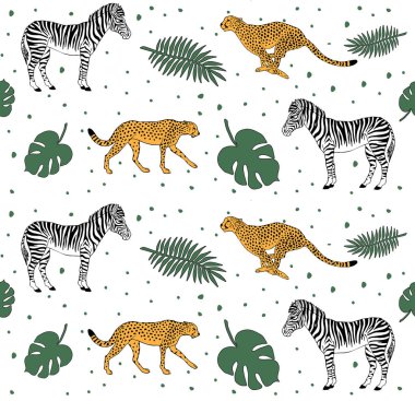 El çizilmiş zebra ve çita dikişsiz desen