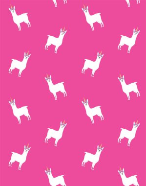 Pembe llama tek boynuzlu at Vektör dikişsiz desen