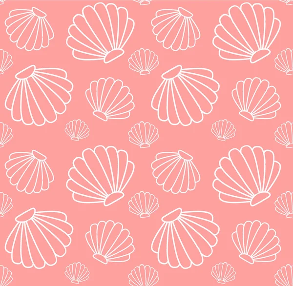 Naadloze patroon van lijn witte shell op perzik roze — Stockvector