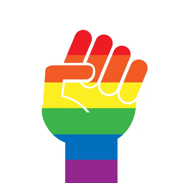 Vettoriale piatto cartone animato lgbt arcobaleno bandiera pugno — Vettoriale Stock
