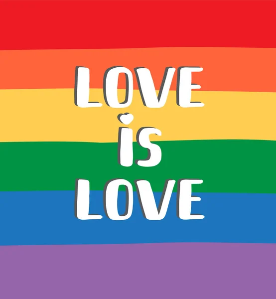 Vector lgbt amor es el amor letras en la bandera del arco iris — Vector de stock