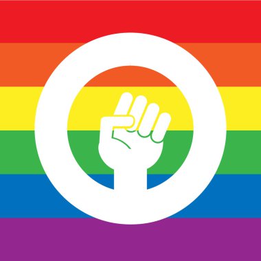 Lgbt gökkuşağı bayrağı üzerinde Vektör lgbt yuvarlak beyaz yumruk