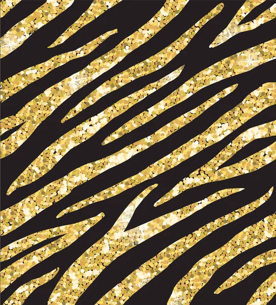 Безшовний візерунок блискучої золотої зебри на чорному — стоковий вектор