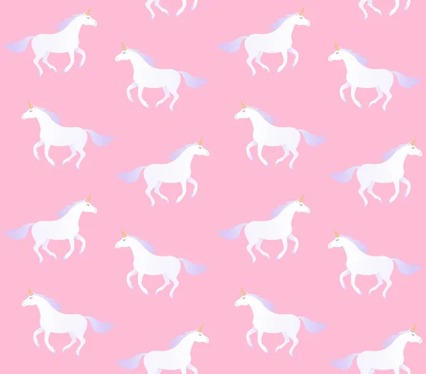 Pola mulus unicorn datar dan bintang di merah muda - Stok Vektor