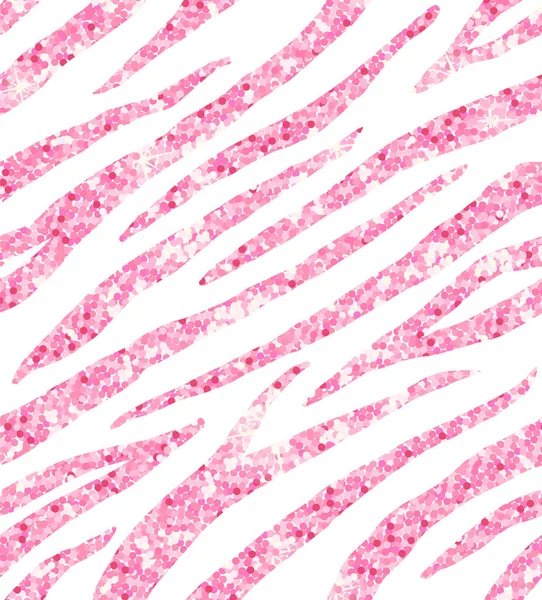 Nahtloses Muster aus rosa Glitzerzebra auf weißem Grund — Stockvektor