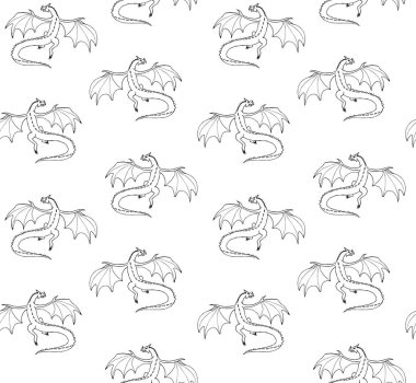 Siyah el çizilmiş skeç ejderha Dikişsiz desen