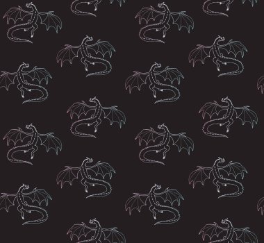 Holografik el çizilmiş ejderha dikişsiz desen