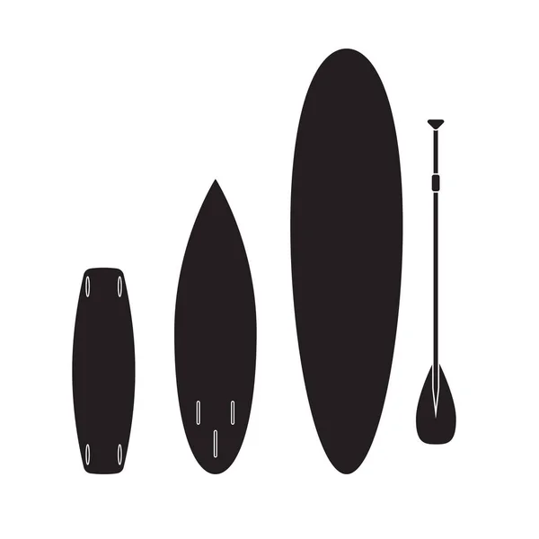 Vector set of black surf paddle and wake boards — Stock Vector