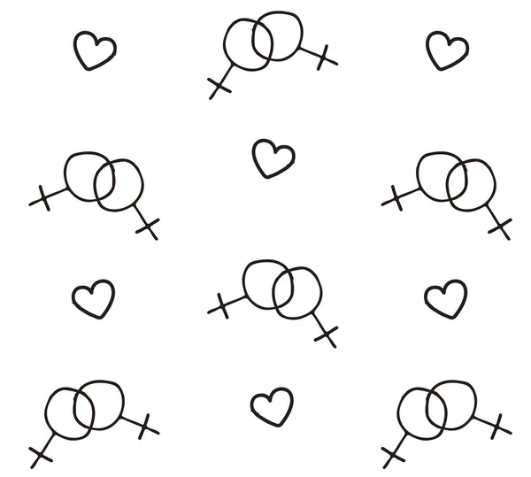 Nahtloses Muster handgezeichneter lesbischer Symbole — Stockvektor