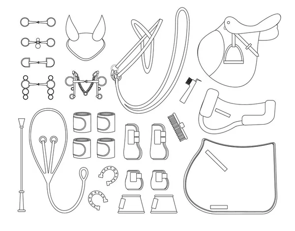 乗馬のための馬の装備のベクトルラインセット — ストックベクタ