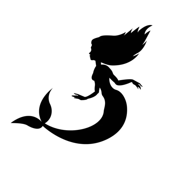 Vektor schwarze Silhouette der schwimmenden Meerjungfrau — Stockvektor