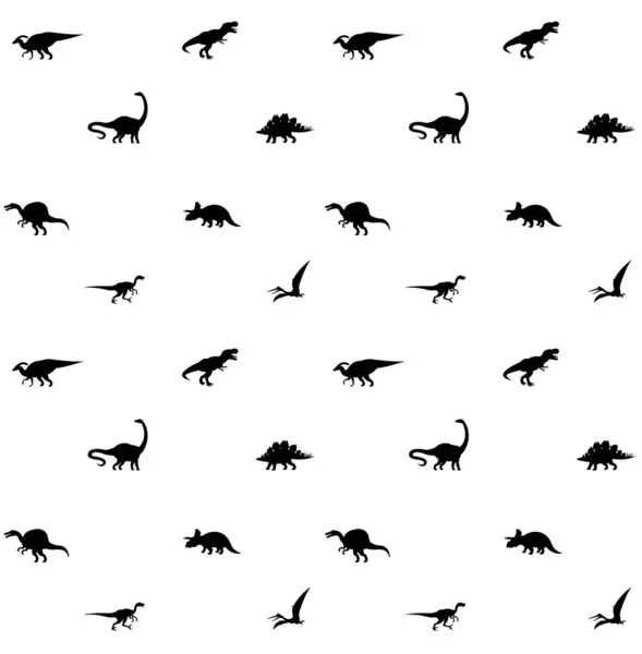 黒い恐竜のシルエットのシームレスなパターン — ストックベクタ