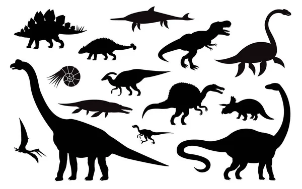 Vektor-Set mit verschiedenen schwarzen Dinosaurier-Silhouetten — Stockvektor