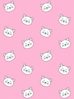 Pembe düz kedi yüz Vektör dikişsiz desen