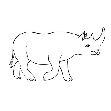 Vektör siyah anahat el çizilmiş kroki gergedan