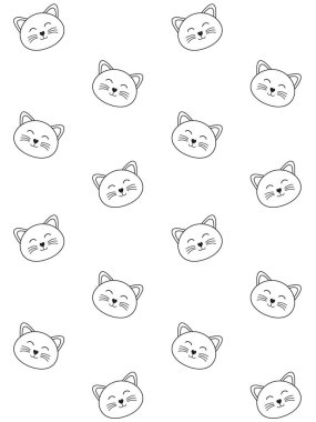 Siyah çizgi kedi yüzünün vektör dikişsiz deseni