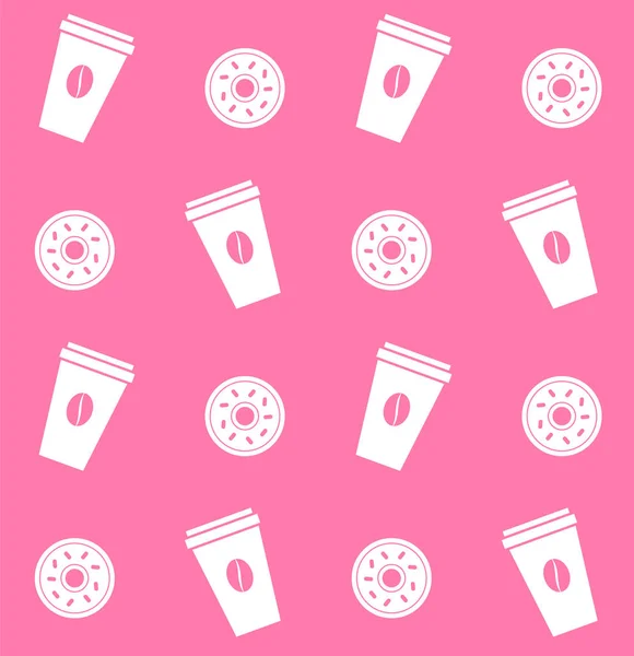 Бесшовный рисунок кофе и пончиков на розовом — стоковый вектор