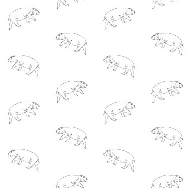 Siyah el çizilmiş su aygırı Vektör dikişsiz desen