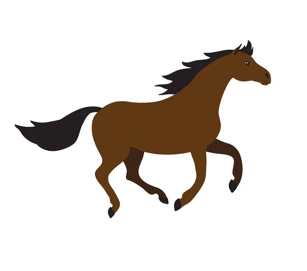 Vector Brown Bay platte cartoon paard Galloping — Stockvector