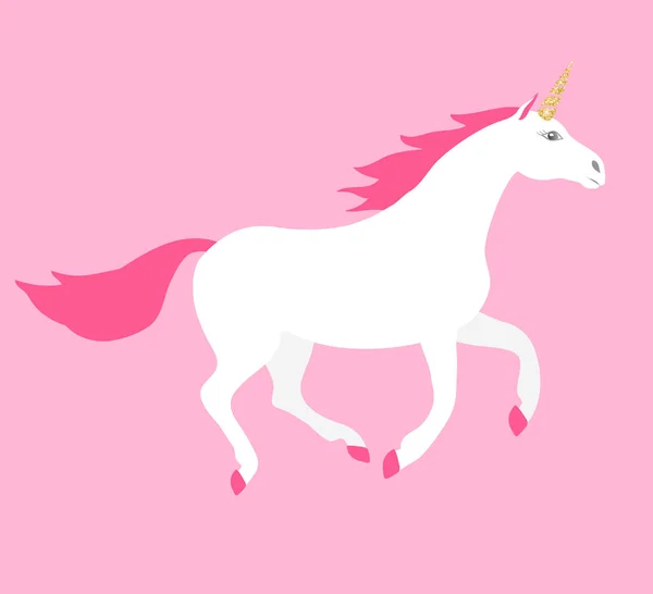 Vektor datar kartun putih unicorn di pink - Stok Vektor