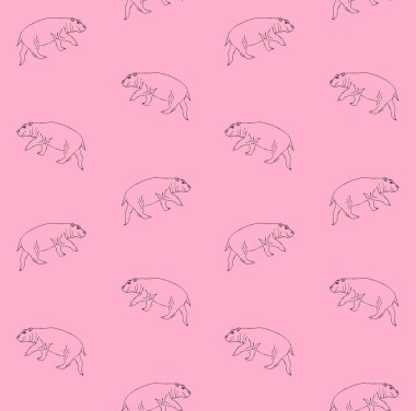 El ile çizilmiş su aygırının vektör dikişsiz deseni